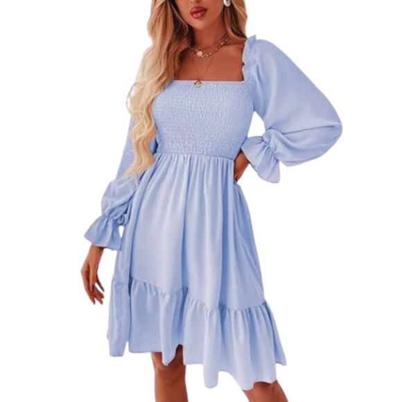 Dresses & Skirts - Periwinkle Off Shoulder Ruffle Hem Dress Square Neck Smocked